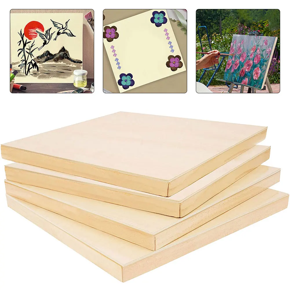 

4PCS Picture Frame Wooden Canvas Painting Board Unfinished Cradle Panels 30x30cm For Kids Arts Craft Drawing DIY Wall Decor