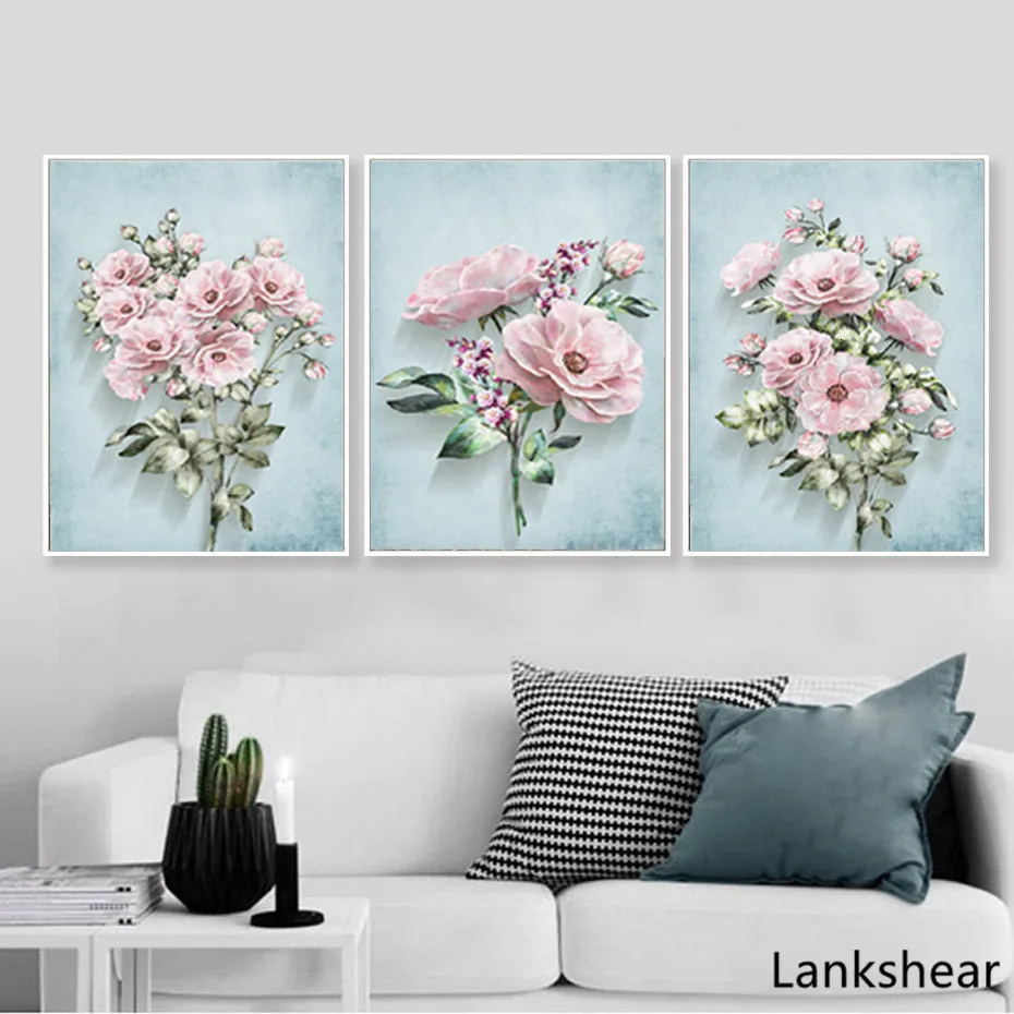 Современные пасторальные картины на холсте с розовыми цветами плакаты принтом