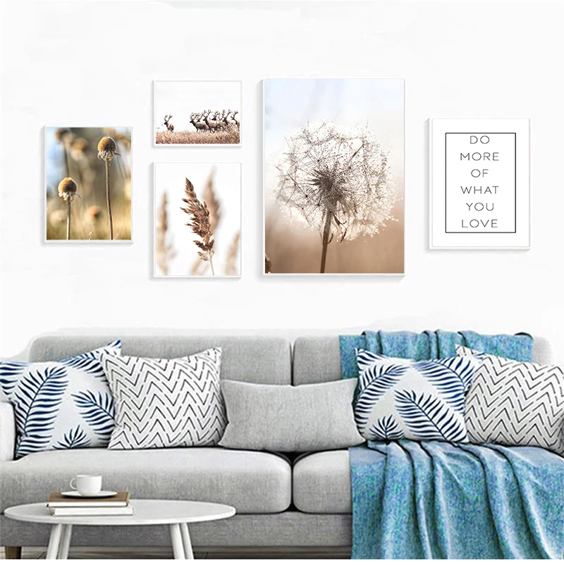 

House Deer Dandelion Dead Grass Plant Wall Art Canvas Painting Nordic Posters And Prints Wall Pictures For Living Room Decor