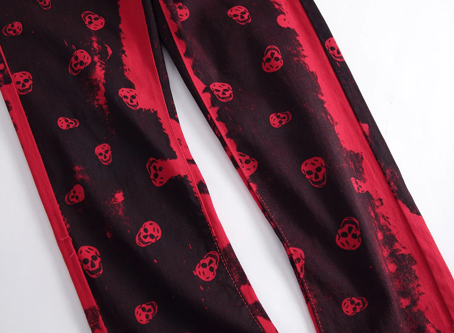 DIMI Male Slim Fit Red Denim Pants Long Trousers Autumn Mens Fashion Skeleton Skull Printed Night Club Personality Jeans