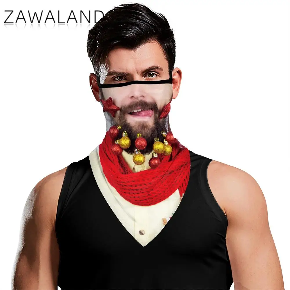 

Zawaland Christmas Party Bandana Breathable Reusable Outdoor Unisex Triangular Scarf Fashion 3D Santa Beard Print Neck Scarves