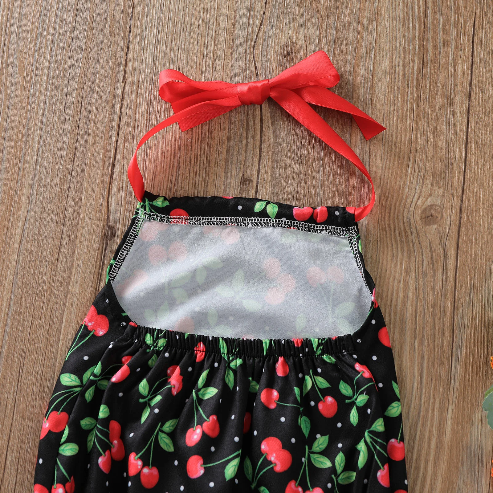 

Newborn Baby Summer Bodysuit Cherry Print Sleeveless Short Romper Halter Neck Backless Romper with Crotch Button 0-24 Months