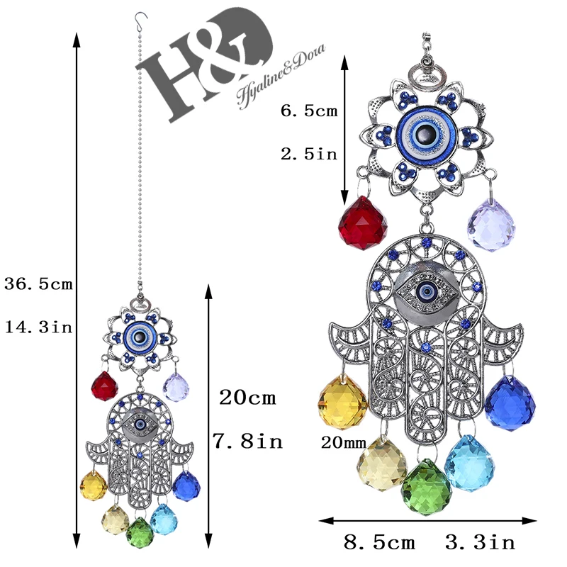 H& D DIY счастливый Хамса турецкий синий сглаза Кристалл Шарм Suncatcher кулон ветер колокольчик амулет дома стены сада висячие украшения