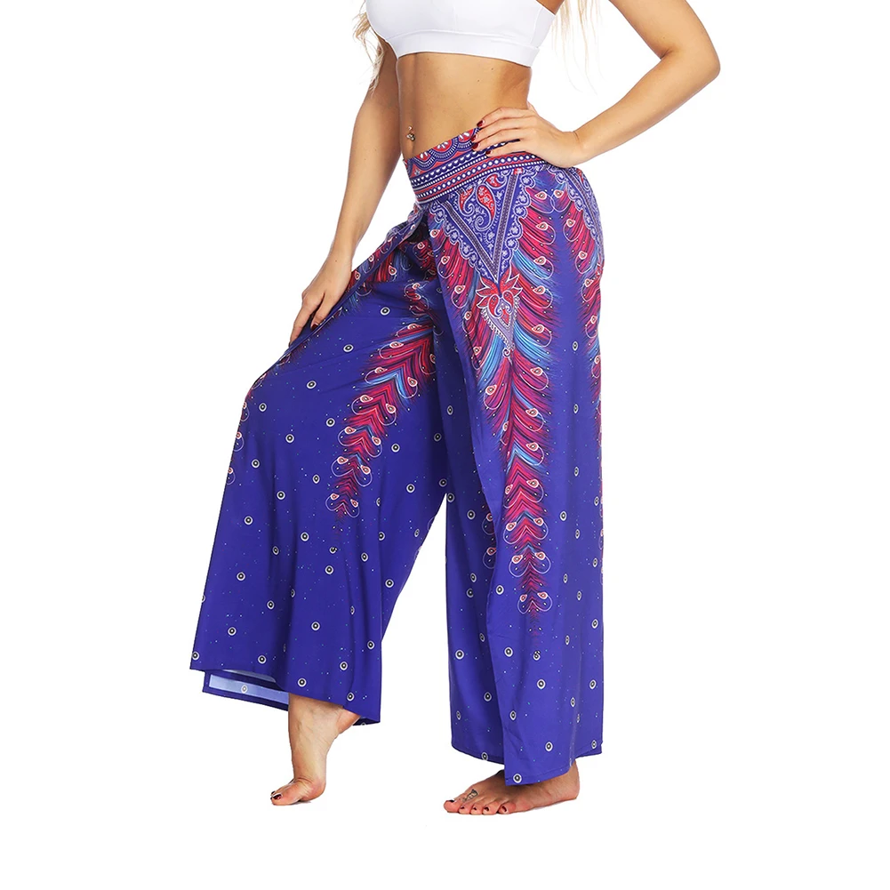 

Pants Fitness Women Loose High Waist Long Trousers Side Split Wide Leg Pants Print Casual Pants Women Fashion Streetwear 2020