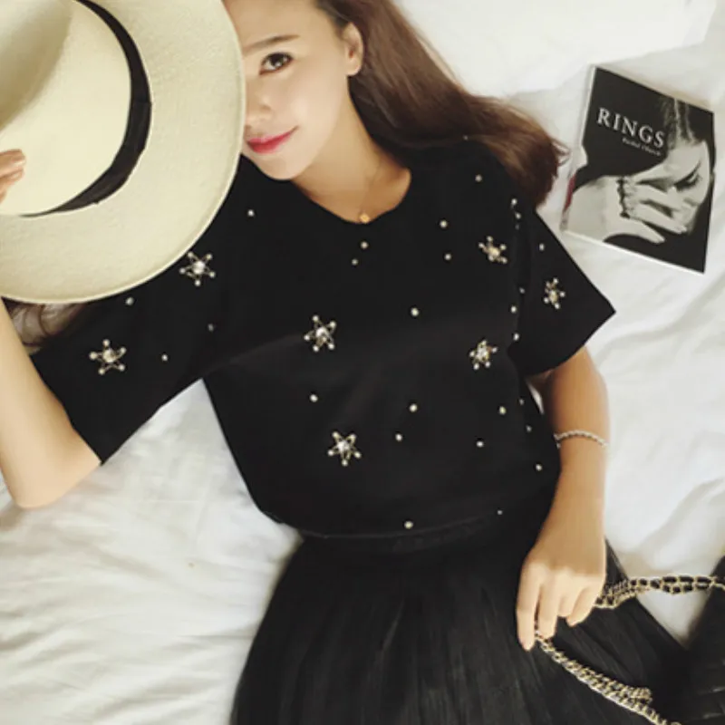 Футболка с коротким рукавом и круглым вырезом х/б | Женская одежда