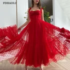 Вечернее платье FDHAOLU FU113, длинное Плиссированное красное платье в горошек, с лифом, на бретелях, для выпускного вечера