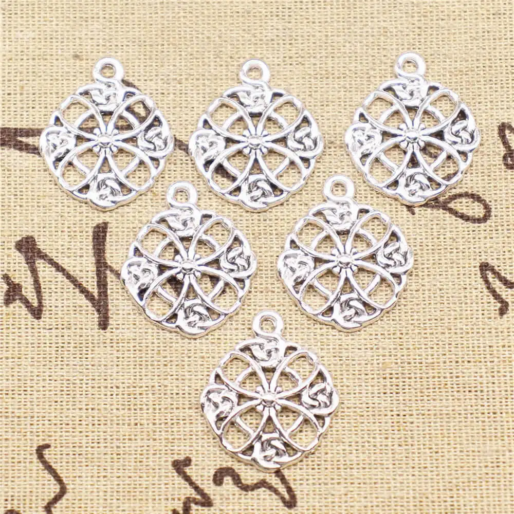 

Charm Jewelri 28x24mm Hollow Flowers Charms Antique Silver Color 5pcs