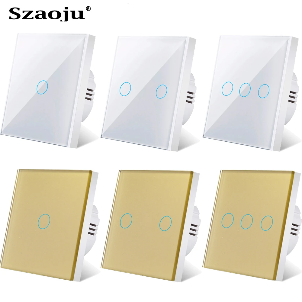 

Szaoju Touch Switch EU Standard White Crystal Glass Panel wall Light Switch Led Indicator Sensor Switches 1/2/3 Gang Ac110-250v