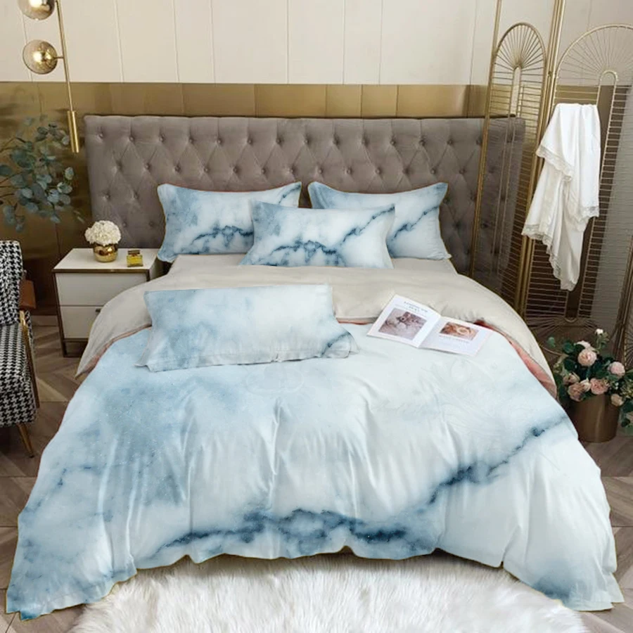 

oentyo Luxury Bedding Is A Comfortable Mix Marble Pattern Printed Duvet Cover Pink Gray Quilt Cover Single Double Queen