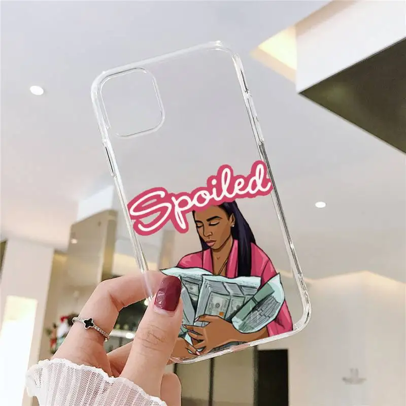 

Black girl fashion Phone Case Transparent soft For iphone 5 5s 5c se 6 6s 7 8 11 12 plus mini x xs xr pro max