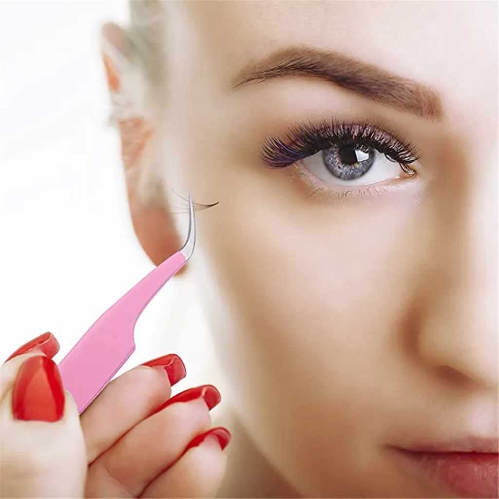 Набор из 2 пинцетов нержавеющей стали для наращивания ресниц прямые и изогнутые