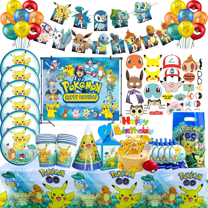 pokemon-pikachu-birthday-party-disposable-decorations-tableware-set-plate-cup-cake-topper-birthday-party-supplies-action-figure