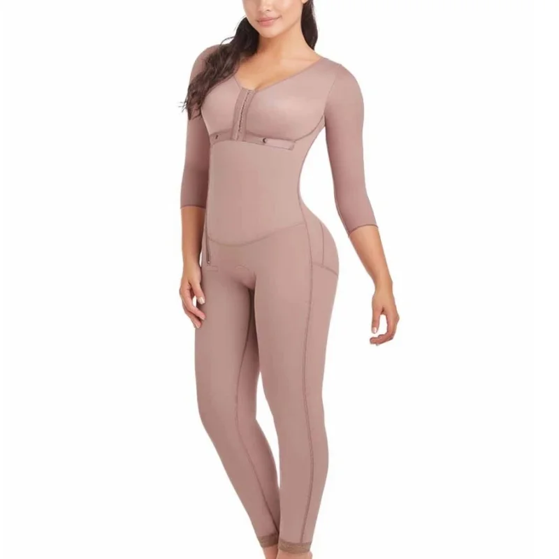 Woman Long Sleeves Full Body Shaperwear Weight Loss Postpartum Shaper Post Liposuction Bodysuit Side Zipper