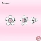 Серьги-гвоздики Bamoer GXE784 925 пробы с серебряными цветками вишни модные ювелирные изделия с розовым цветком гипоаллергенные серьги для девочек
