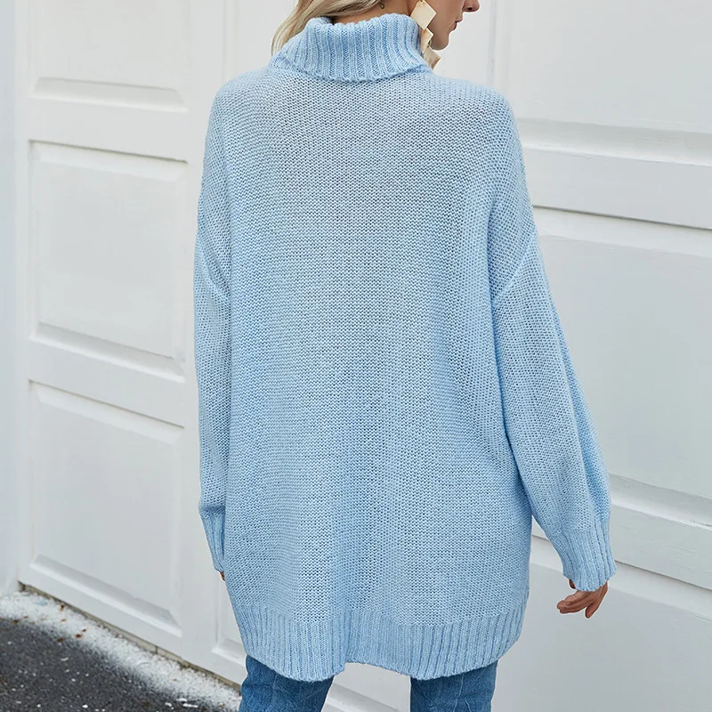 

Sweater 2021 autumn and winter women high neck knitted sweater women loose knitted dress