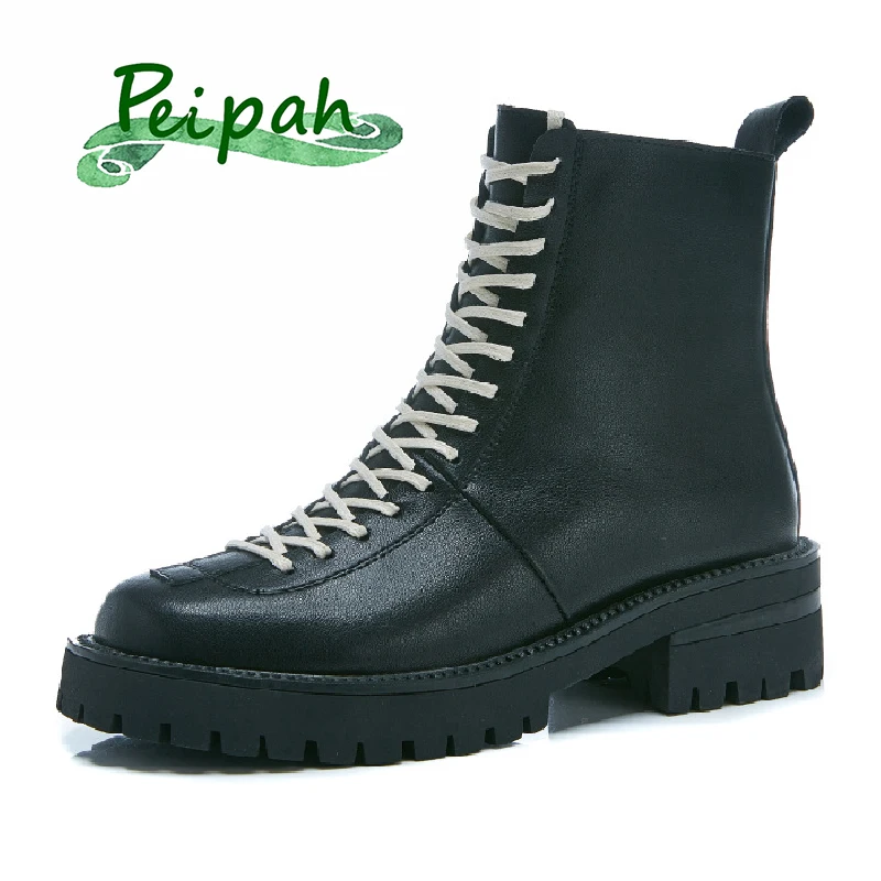 

Ботильоны женские PEIPAH из натуральной кожи, на шнуровке, на толстой подошве, на платформе, для зимы, 2020