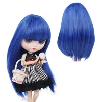 muziwig blyth doll hair wig blue long bangs straight hair diy dolls accessories high temperature fiber doll wig for girl diy