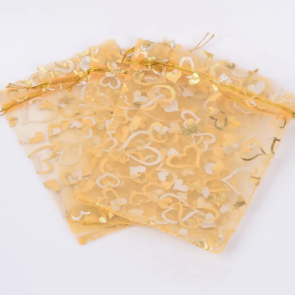 Подарочные сумки из органзы с узором в виде сердца подарочные на шнурке для