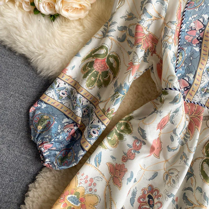 Ретро Суд Стиль печатных платье-баллон Рукавами туника платье с короткими