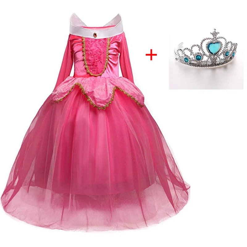 Dress with Crown Новое платье принцессы Авроры Детские платья для девочек, костюм на Хэллоуин платье Анны и Эльзы детское карнавальное платье для ролевых игр - Цвет: Dress with Crown