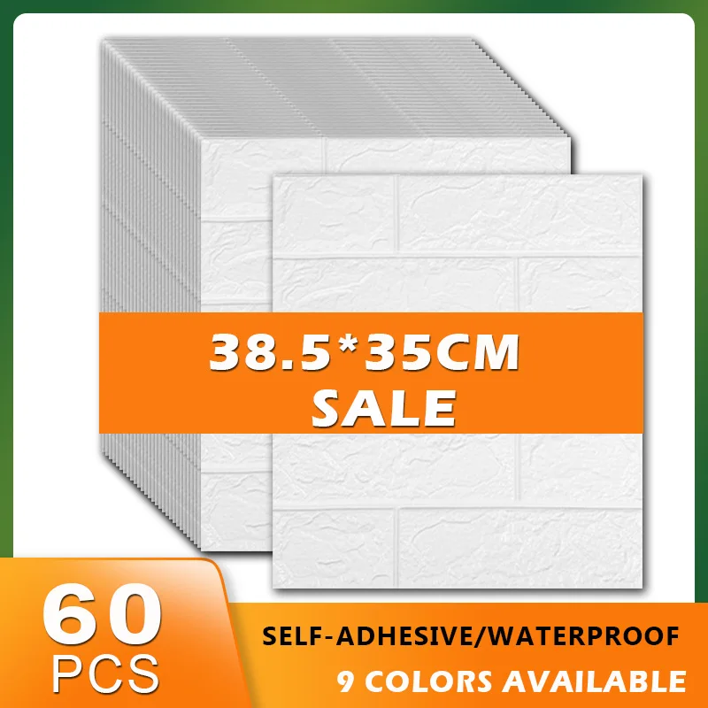 

60Pcs Self Adhesive Wallpaper Wall DecorPeel and Stick 3D Panel Living Bedroom DIY Waterproof Foam Brick Stickers Kids Room