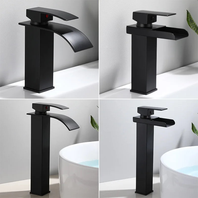 Basin Faucet Black Waterfall Mixer Tap Brass Bathroom Hot and Cold Sink faucet | Обустройство дома