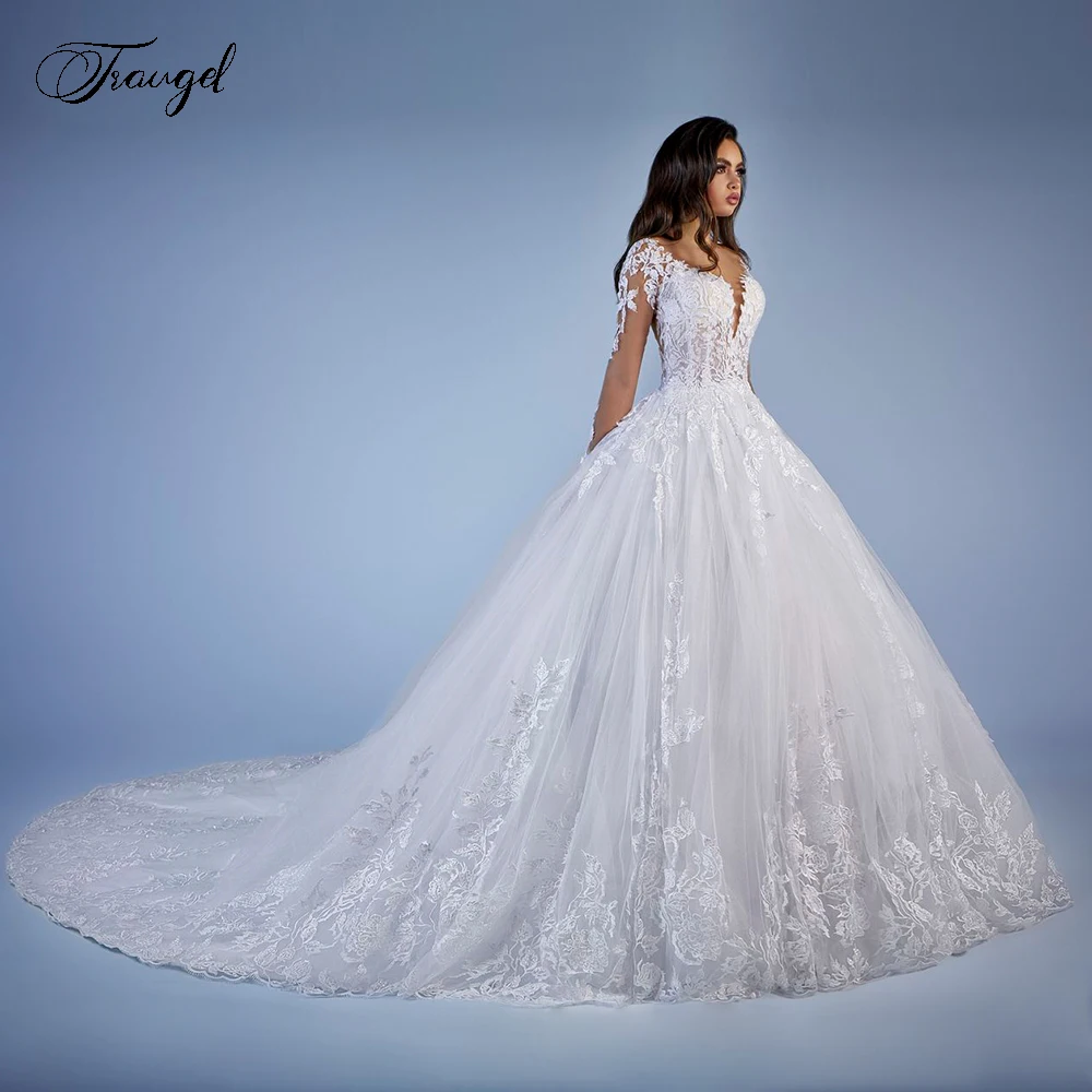 

Женское кружевное платье с длинным рукавом tragel, свадебное платье с длинным рукавом и открытой спиной, большие размеры