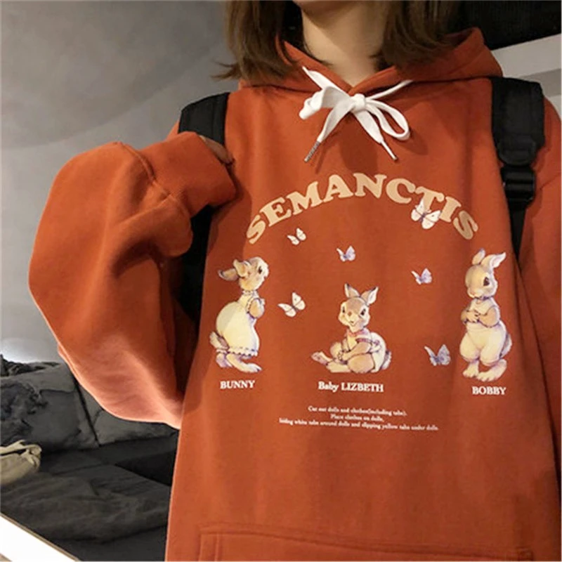 Harajuku Oversized Autumn Winter Printed Women Sweetshirts Hoodie Korean Style Loose Long Sleeve Retro Clothes Hooded Sweatshirt