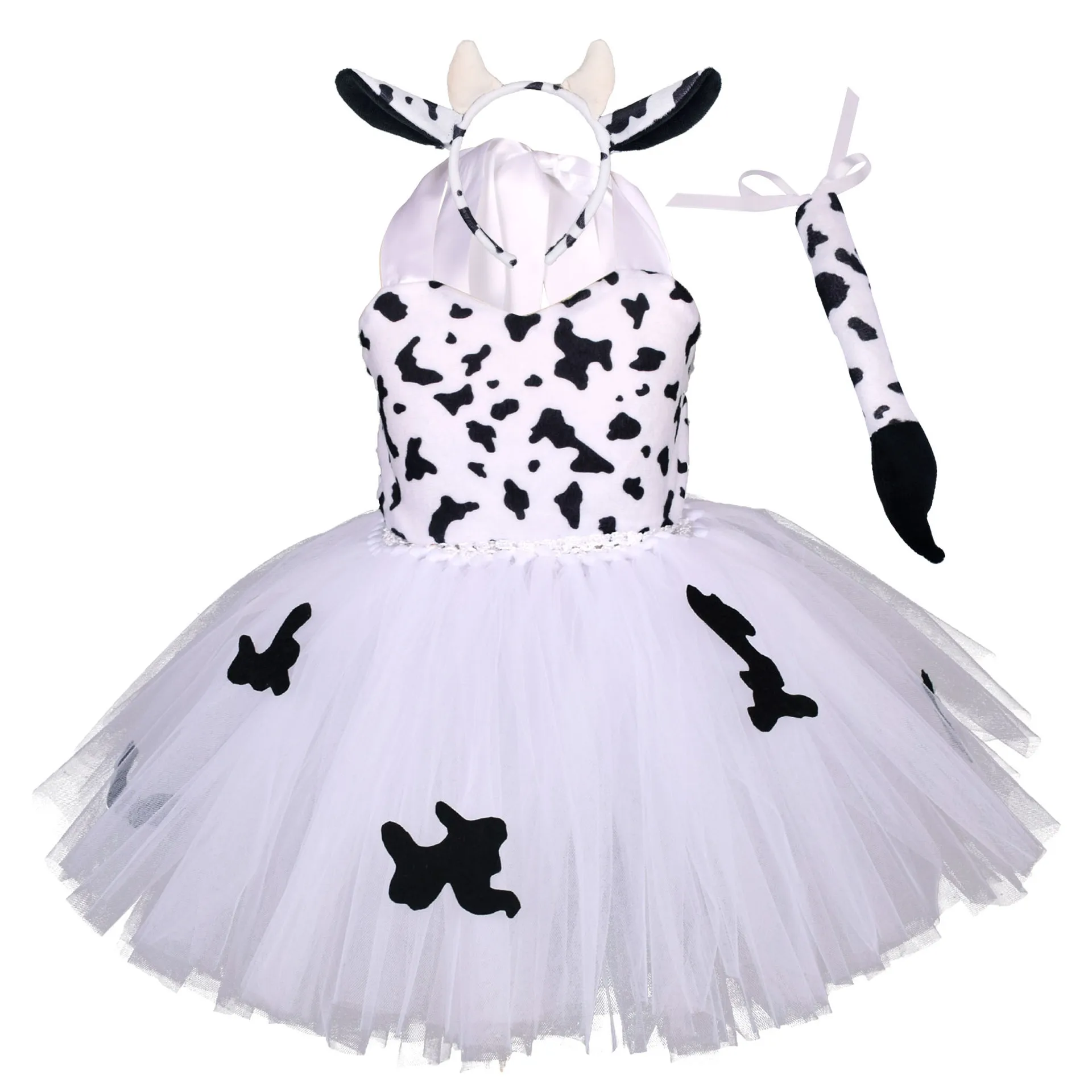 Kids Animal Girls Milk Cow Tutu Dress For Baby Halloween Costumes Toddler Girl Tulle Dresses Outfit For Birthday Party Clothes