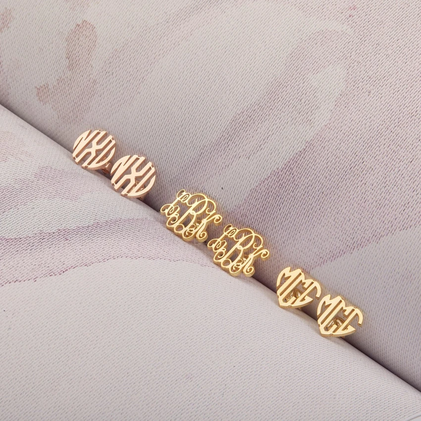 

Bohemia Monogram Earrings Customized Jewelry Stainless Steel Round Heart Initials Personalized Stud Earrings Women Fashion