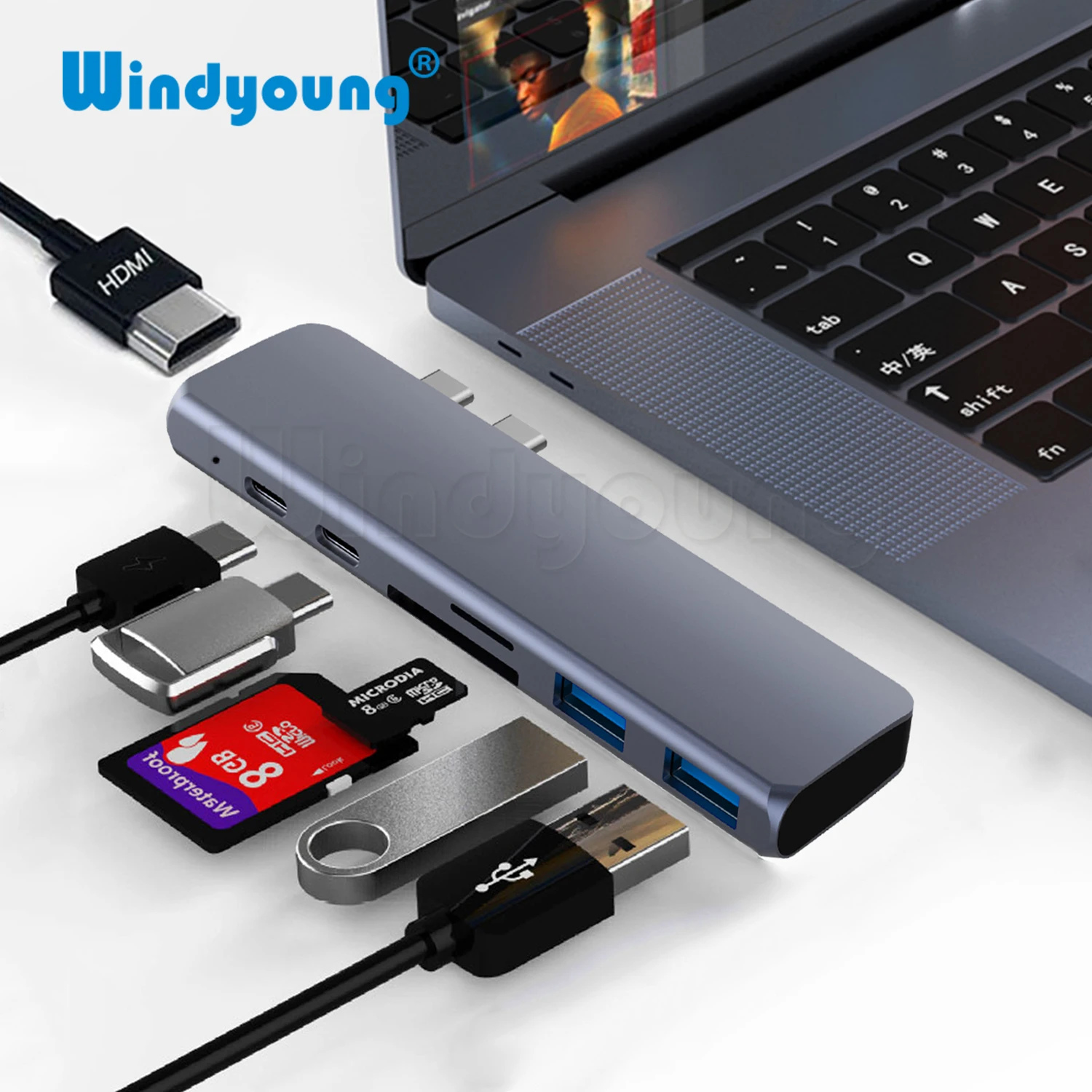 USB 3 1 type C концентратор к HDMI адаптер 4K Thunderbolt с концентратором 0 TF считыватель SD карт