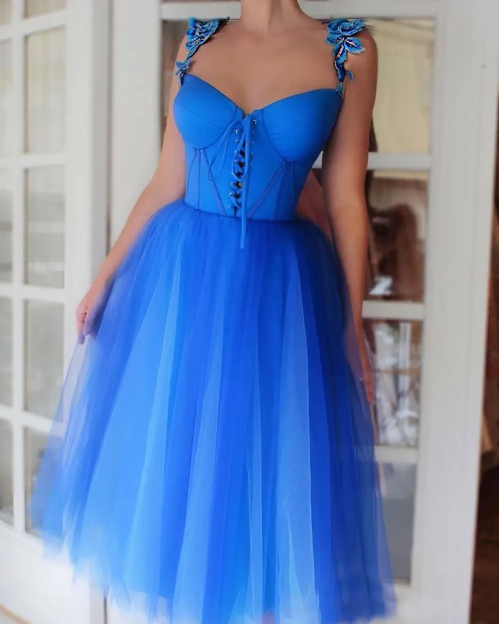 

New Sleeveless Mermaid Trumpet Formal Dress Applique V-Neck Tulle Evening Dresses Prom Party Gown Custom