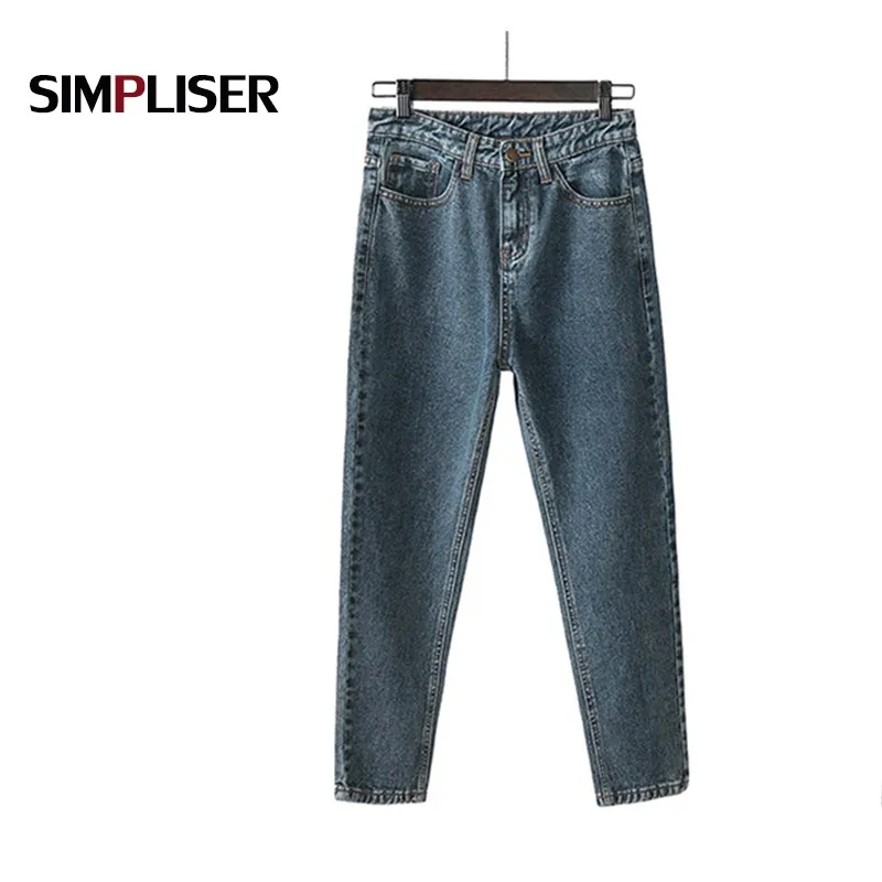 Мягкие джинсы женские синие черные для мам брюки 2020 с завышенной талией Boufriend |