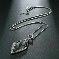 new geometric diamond shape necklace crystal sliver long chain ladies jewelry