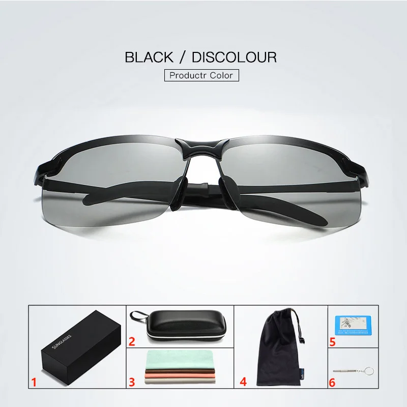 Black Frame Set YHD36 фотохромные солнцезащитные очки мужские поляризованные солнцезащитные очки женские спортивные очки UV400 очки для вождения с очками чехол - Цвет линз: Black Frame Set