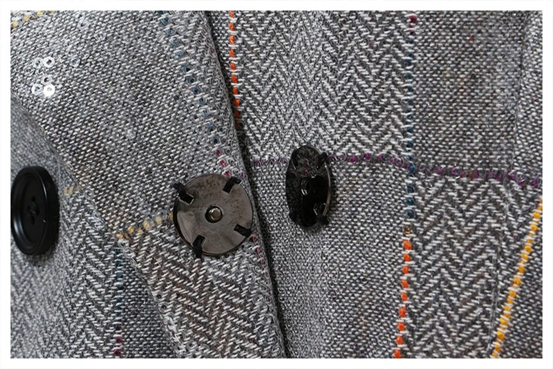 

Double Women Gray Breasted Plaid Blazer New Lapel Long Sleeve Loose Fit Jacket Fashion Tide Spring Autumn 2021 1DD2376