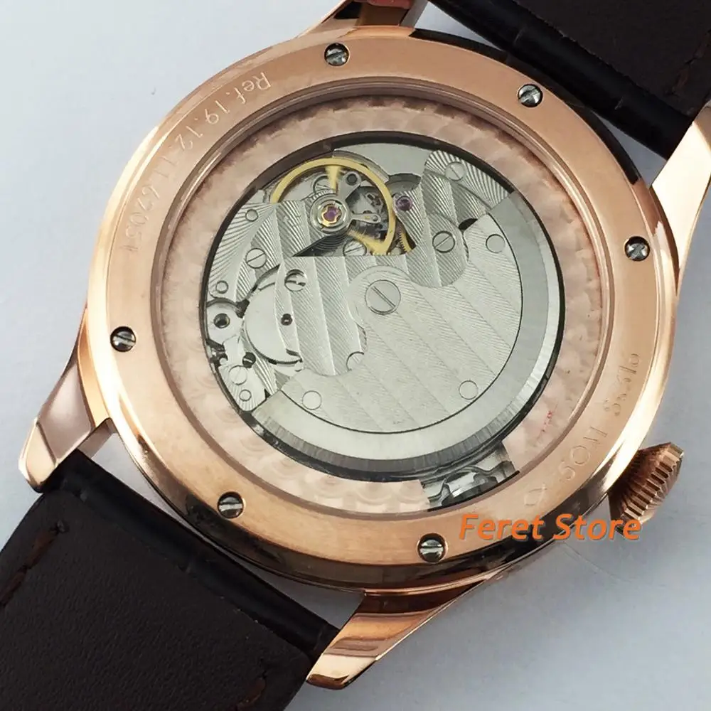 

Corgeut new 42mm rose gold case sapphire glass white dial date waterproof seagull movement mens top leisure watch