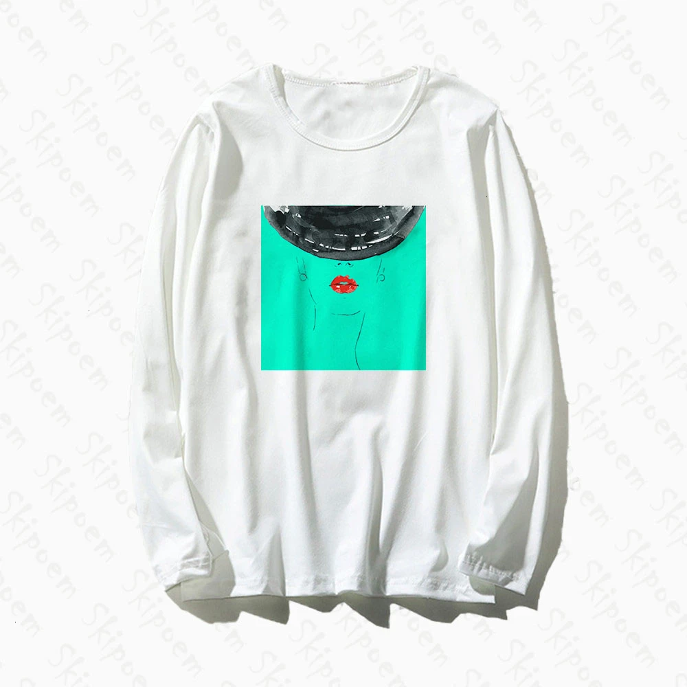 Лаконичные Чернила Стиль красные губы сексуальная девушка футболка для женщин