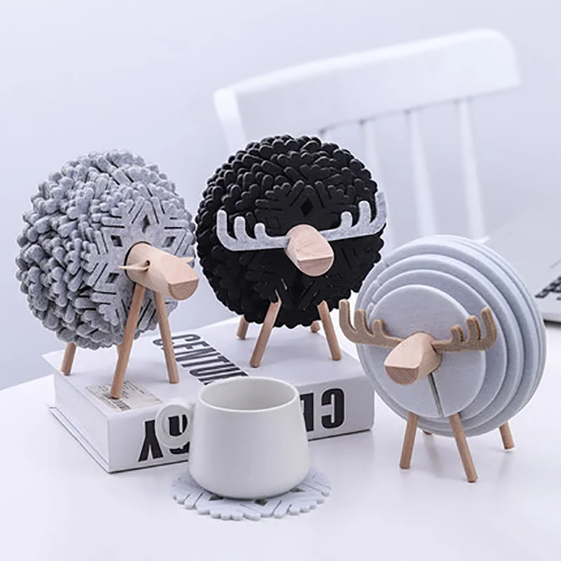 Felt Anti-scalding Coaster Home Decoration Livingroom Kitchen Reindeer Coffee Cup Coaster Set Creative Practical Ornaments