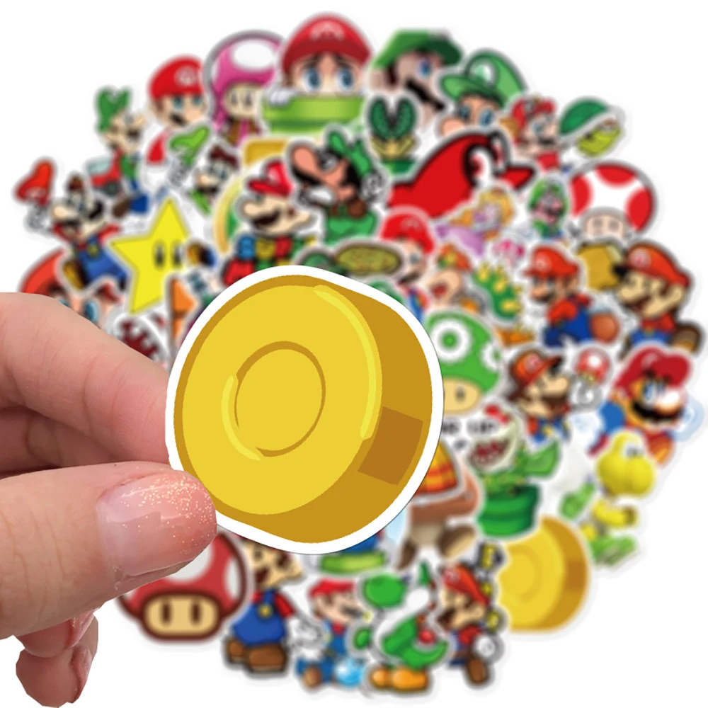 Pegatinas de Super Mario para bicicleta, adhesivos de dibujos animados cl&aacute;sicos para equipaje de viaje, tel&eacute;fono, guitarra y port&aacute;til, 50 Uds.-2
