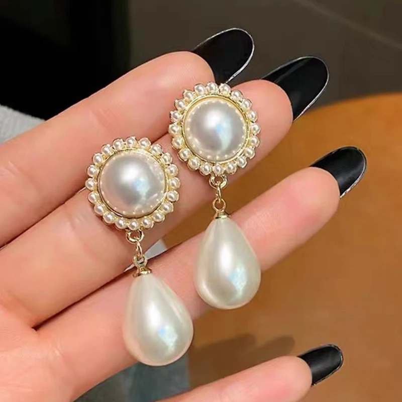 

Korean White Simulated Pearl Earrings Set For Women Sweet Girls Charm Jewelry On Ear Ball Stud Earrings Party Wedding Bride Gift