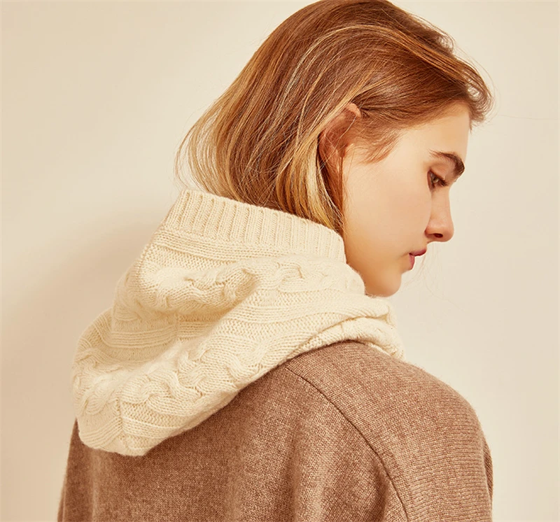 100%cashmere twisted knit women new fashion hooded ring scarfs hats beanies for unisex winter 32*47cm wholesale retail