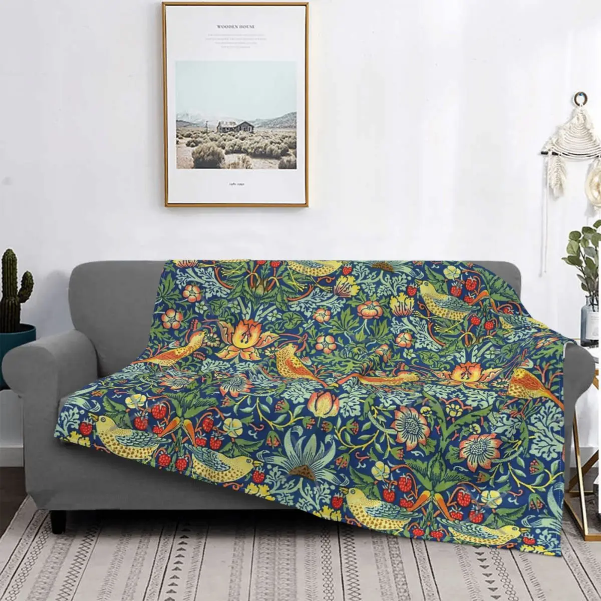 

William Morris Strawberry Thief 4. Throw Blanket Comfy Decor Plaid Fur Bamboo Blanket Quilted Blanket Cover
