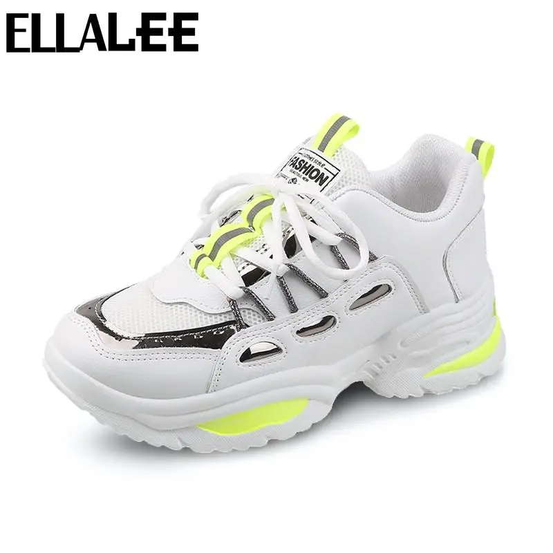 Женские кроссовки на платформе смешанных цветов модная массивная обувь для