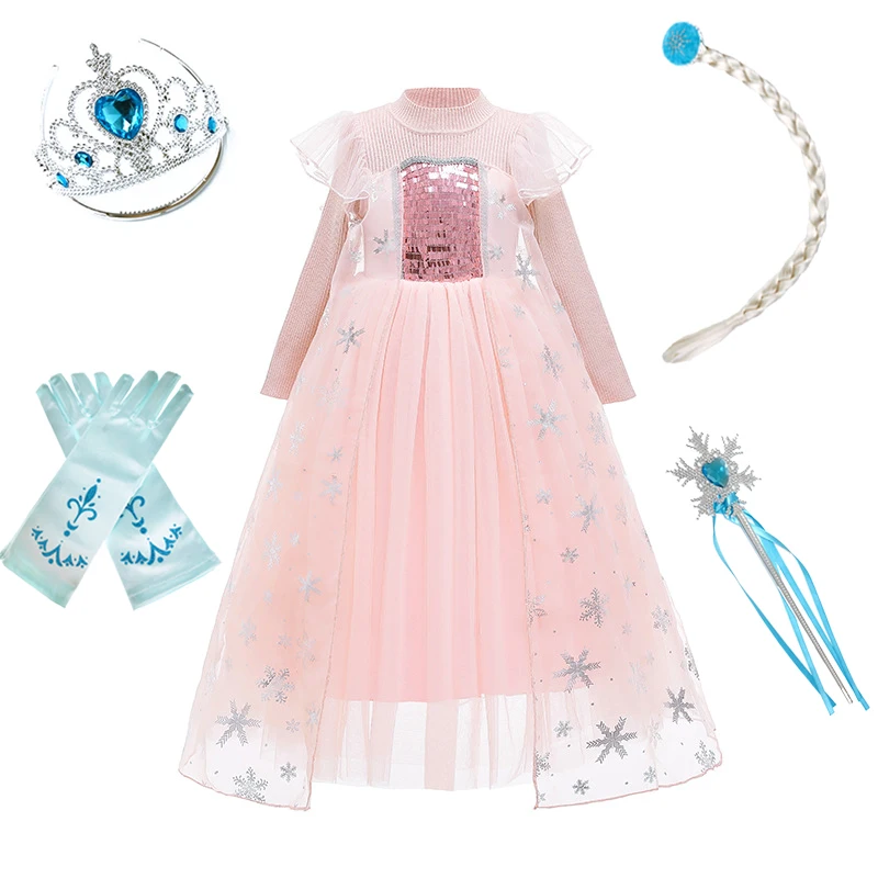 Платье Эльзы с длинными рукавами для девочек Детский карнавальный костюм