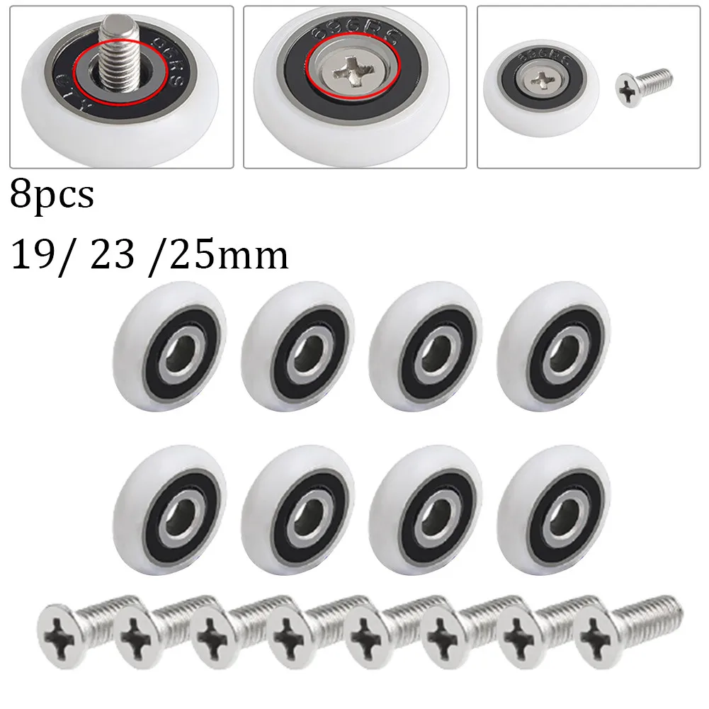 

8Pcs Replacement Shower Door Roller With Screws Runner Wheels 19/23/25mm Wheel Diameter Nylon Outer Wheel Door Hardware