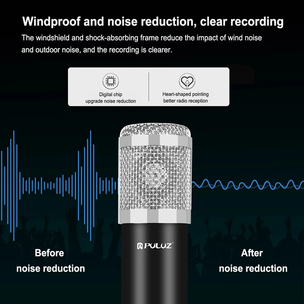 

PULUZ Condenser Microphone S-tudio Broadcast Singing Kits with Suspension Arm & Metal Anti-Shock Mount & USB Sound Card