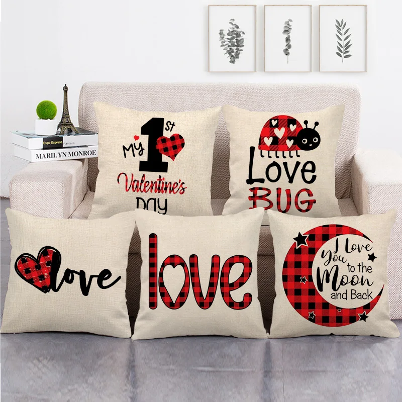 

Valentine's Day for Love Faux Linen Pillowcases Decorative Simplicity Square Plain Cushion Cover Decoration Car Home for 45x45cm
