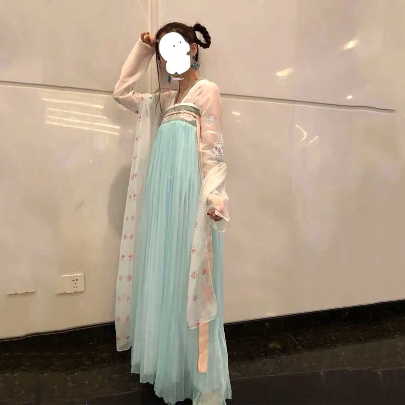 Новое платье Hanfu, Женский Классический танцевальный костюм, народное платье, Древний китайский стиль Hanfu, танцевальный костюм, одежда для сцены