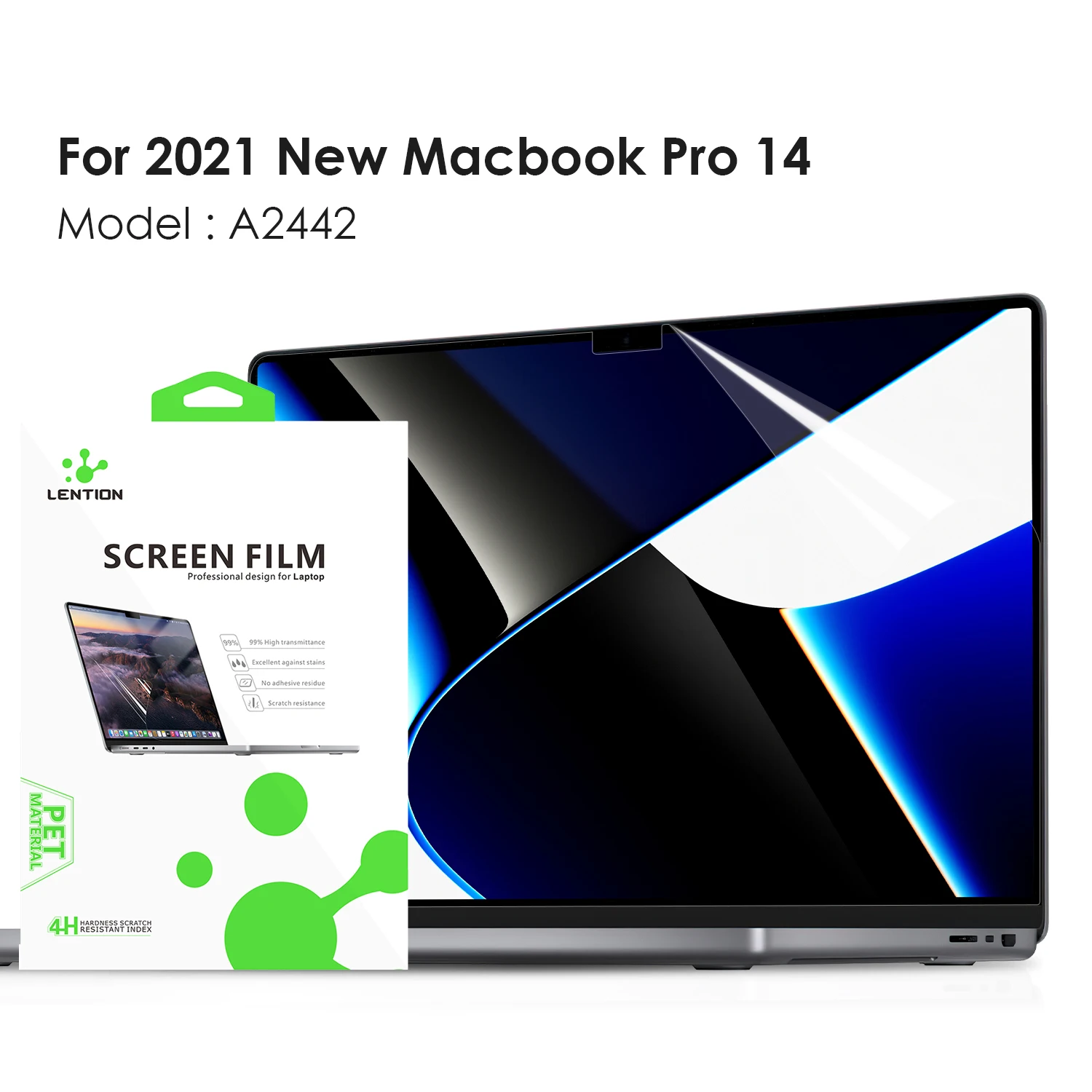 

Laptop Screen Protector for 2021 New MacBook Pro 14.2 Inch M1 Model A2442 HD Clear Film with Hydrophobic Coating Full Coverage